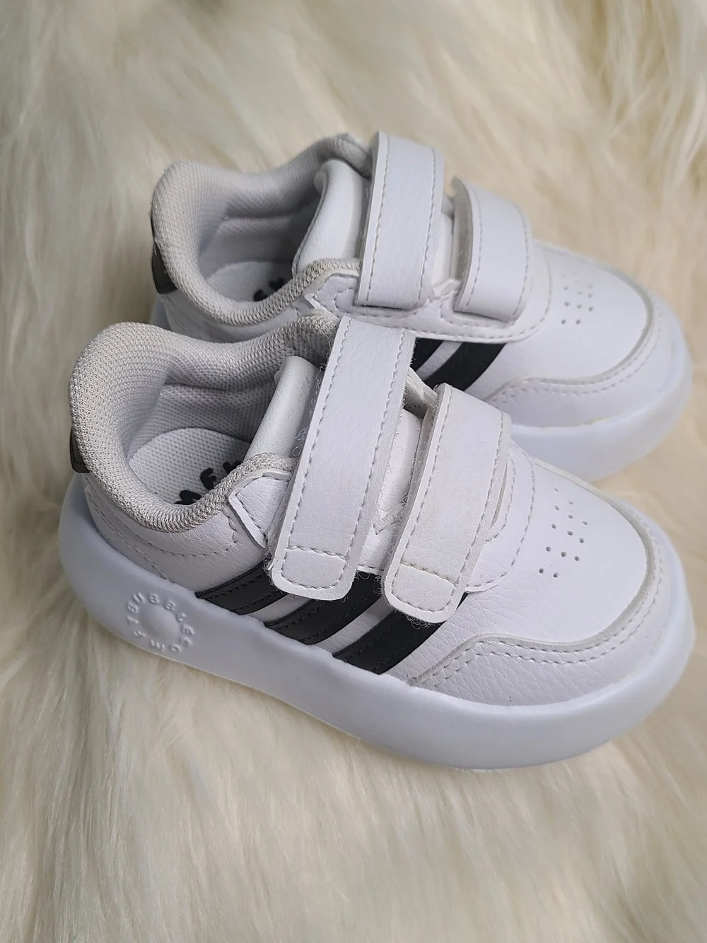 Adidas Kids White & Black Velcro Sneakers
